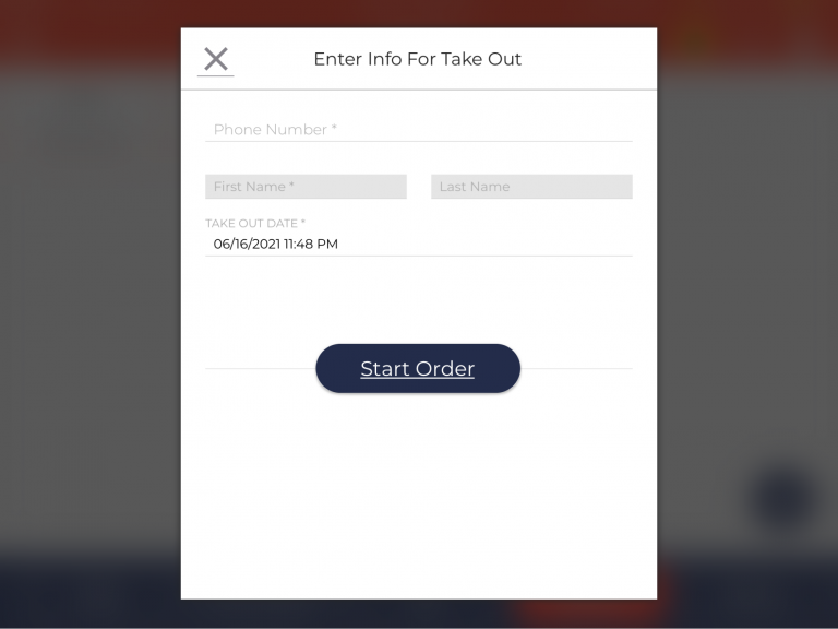 enter info for takeout