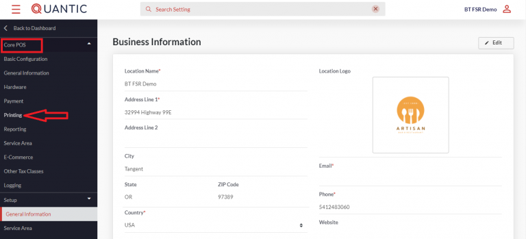 tap the Printing option