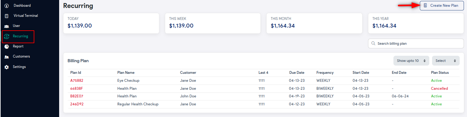 Create Billing Plan