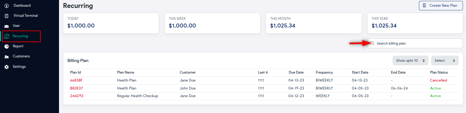 Search a Billing Plan