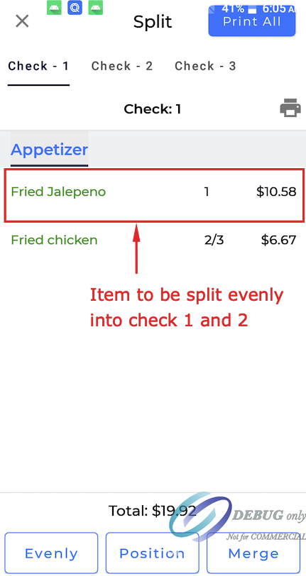  Select an item to split evenly