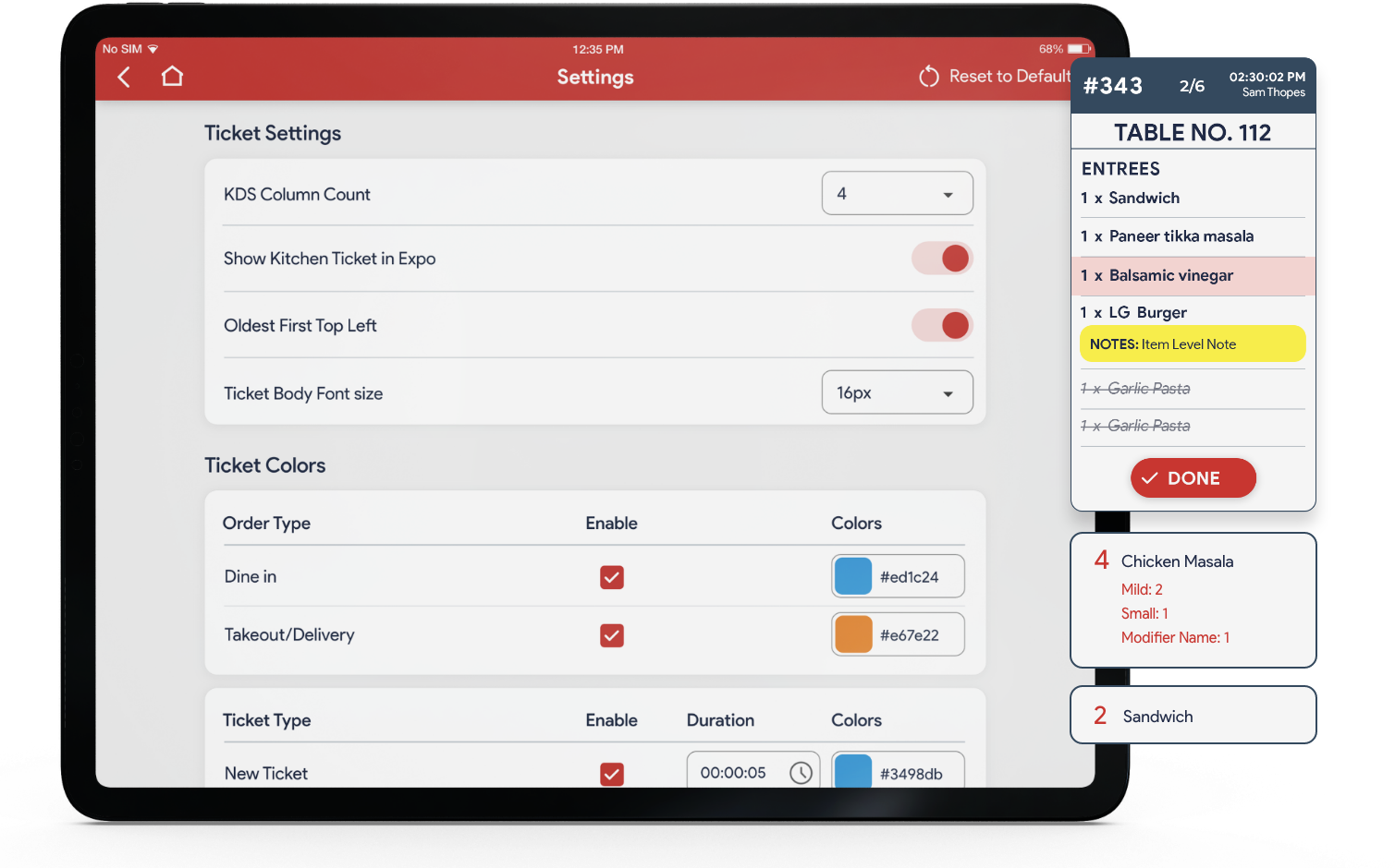 Kitchen Order and Settings