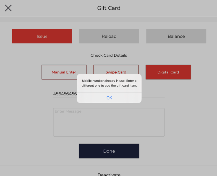 Unique Phone Number Validation to Issue Digital GC