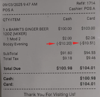 Happy Hours on Initial Receipt with Dual pricing