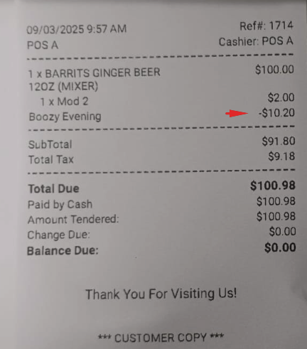 Happy Hours on Final Receipt