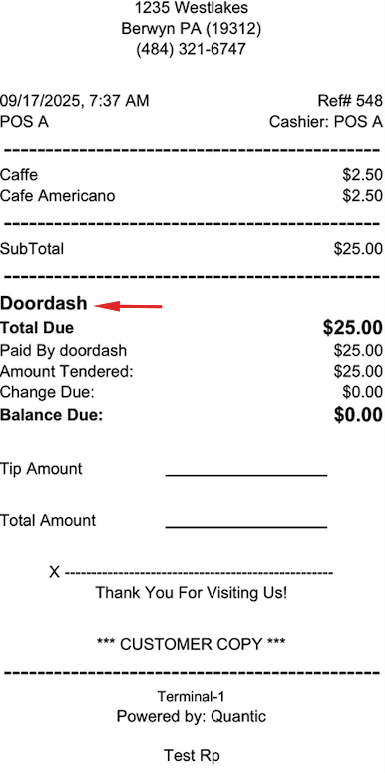 Payment Method Highlighted on Receipt