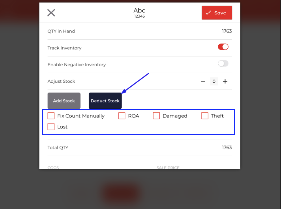 New Options Added Under Deduct Stock